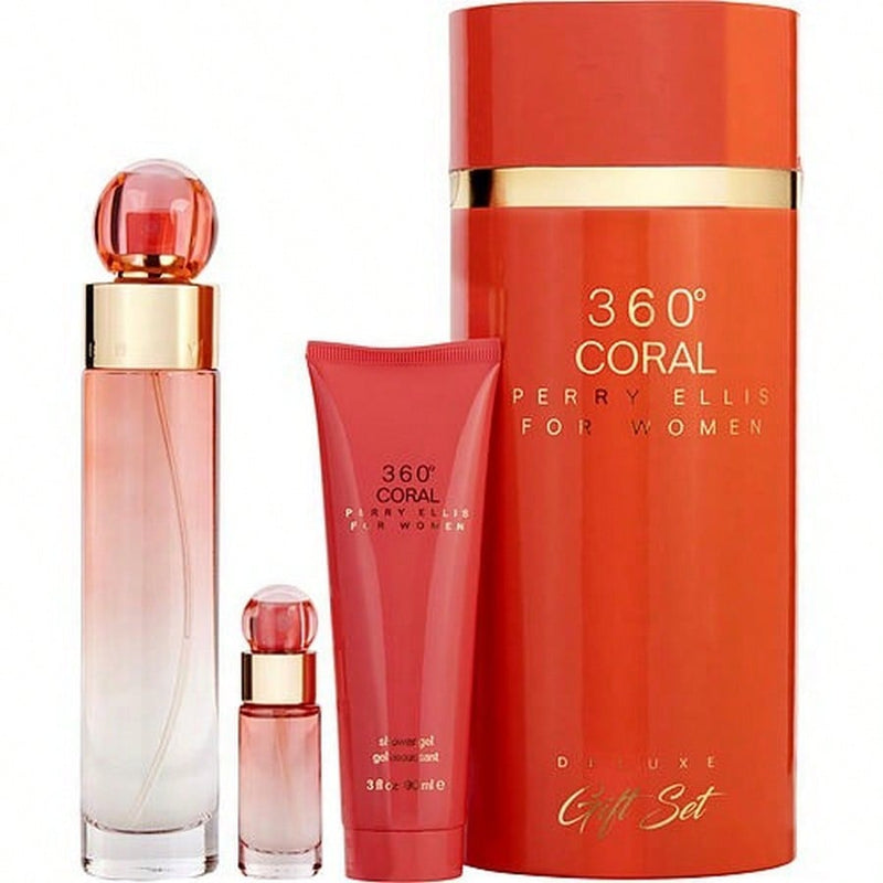 360 Coral by Perry Ellis for Women - 3 Pc Gift Set 3.4oz EDP Spray, 0.25 EDP Spray (Mini), 3oz Shower Gel