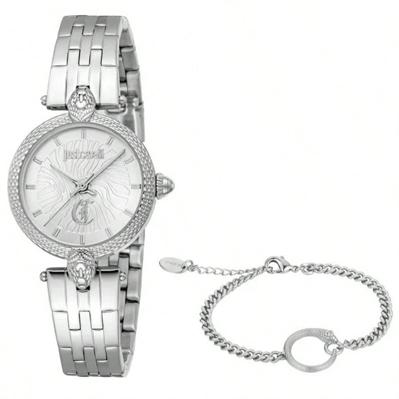 Just Cavalli Women's Mini Attraente Set JC1L330M0045 Bracelet Silver Dial Quartz Movement Deployment Clasp 28mm Round Watch