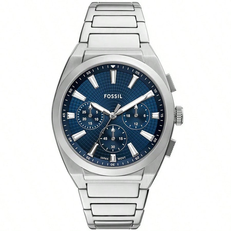 Fossil Men's Everett Chronograph FS6104 Bracelet Blue Dial Quartz Movement Foldover Clasp 44mm Round Watch