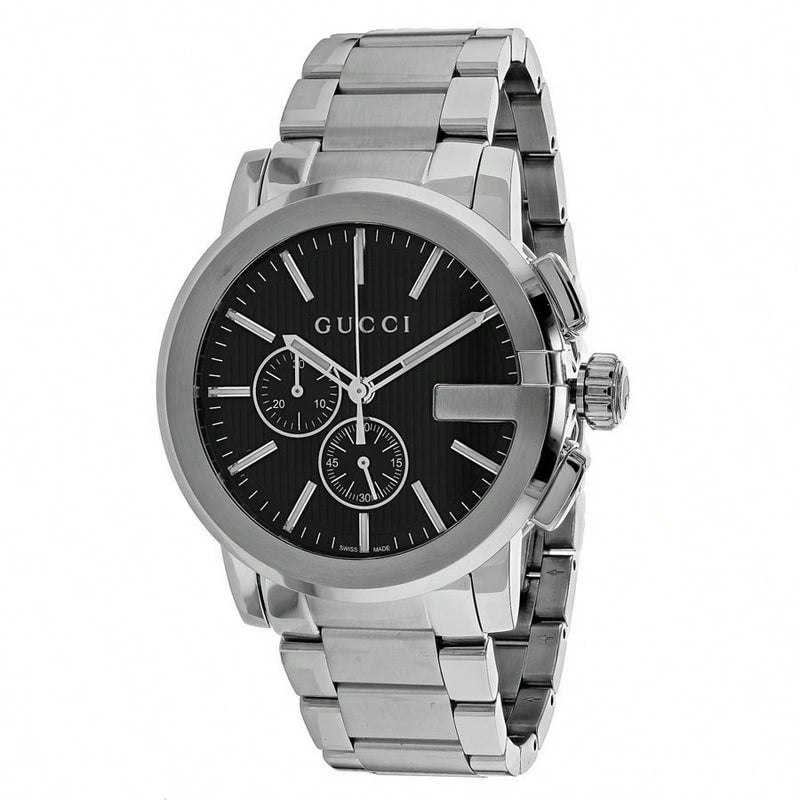 Gucci Men's G-Chrono YA101204 Bracelet Black Dial Quartz Movement Deployment Clasp 44mm Round Watch
