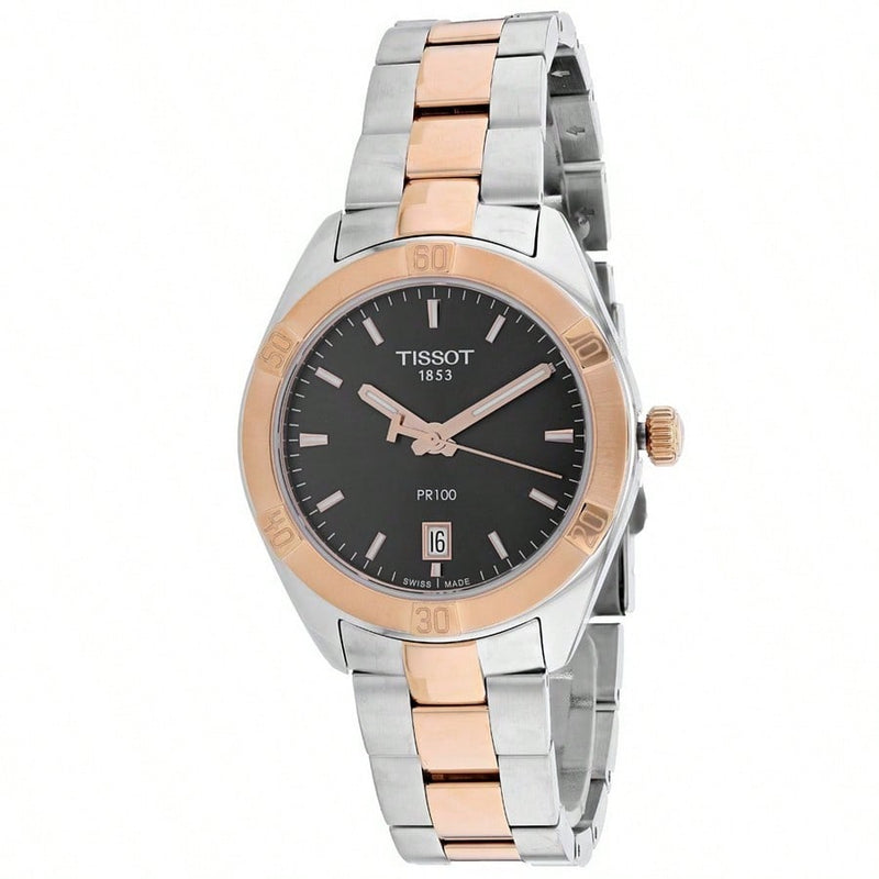 Tissot Men's PR 100 Sport Chic T1019102206100 Bracelet Black Dial Quartz Movement Deployment Clasp 34mm Round Watch