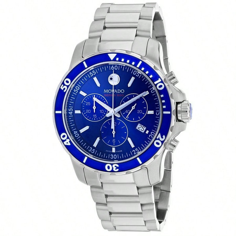 Movado Men's Series 800 2600141 Bracelet Blue Dial Quartz Movement Deployment Clasp 42mm Round Watch