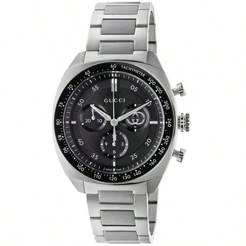 Gucci Men's Interlocking YA142316 Bracelet Black Dial Swiss quartz Movement Foldover Clasp 41mm Round Watch