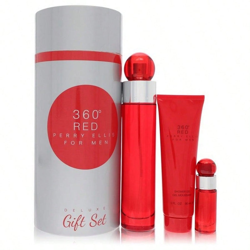 360 Red by Perry Ellis for Men - 3 Pc Gift Set 3.4oz EDT Spray, 7.5ml EDT Mini Spray, 3oz Shower Gel