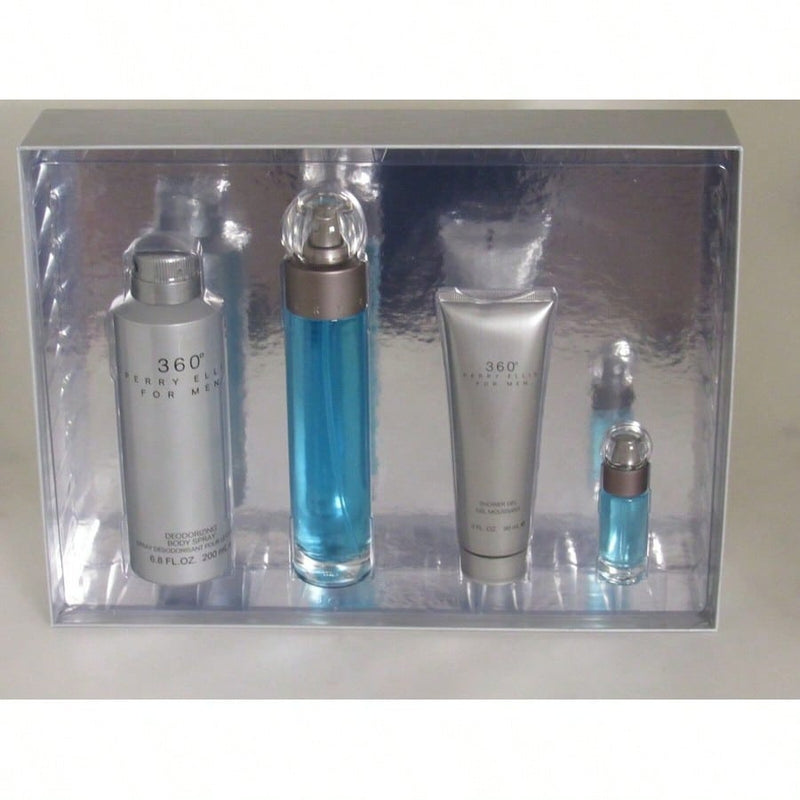 360 by Perry Ellis for Men - 4 Pc Gift Set 3.4oz EDT Spray, 6oz Deodorizing Body Spray, 3.0oz Shower Gel, 0.25oz EDT Spray