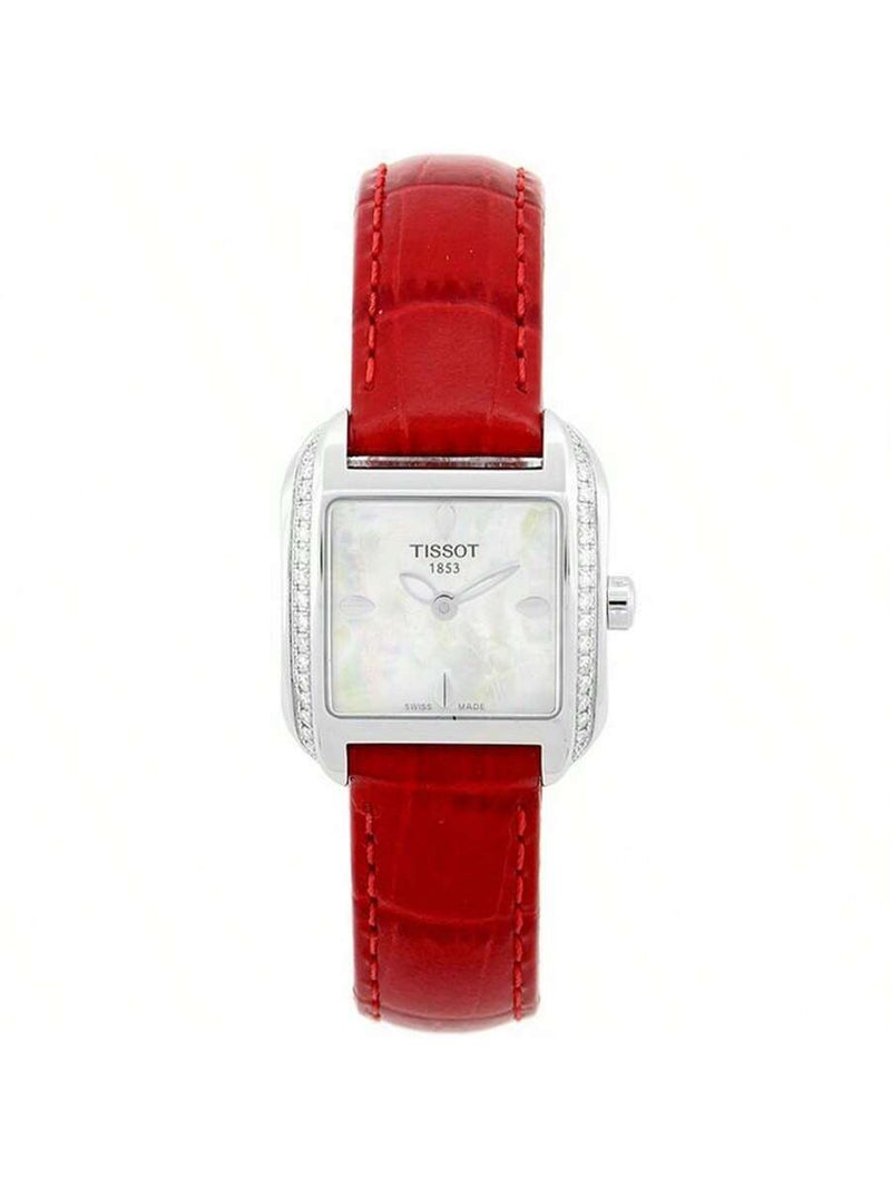 Tissot Women's T-Wave T02136571 Strap Mother of Pearl Dial Swiss Quartz Movement Deployment Buckle Clasp 31mm Rectangle Watch