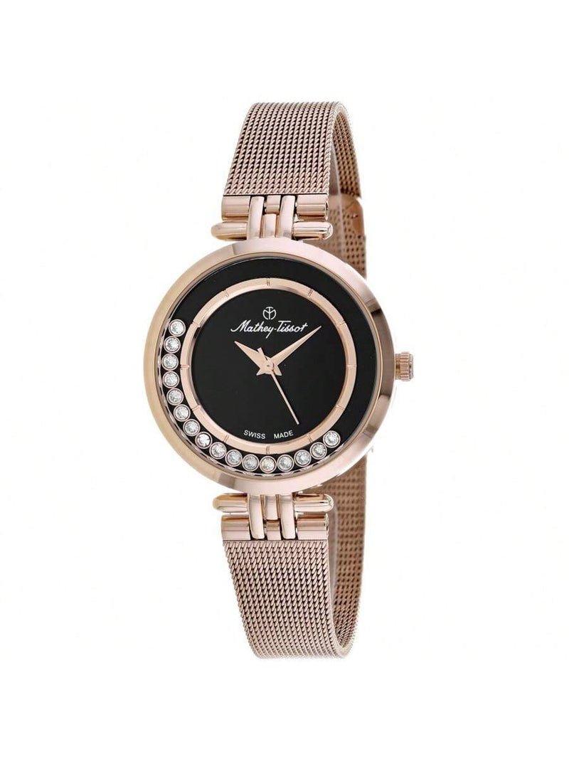 Mathey Tissot Women's Fleury XVI FOO4PN Bracelet Black Dial Quartz Movement Jewelry Clasp 33mm Round Watch