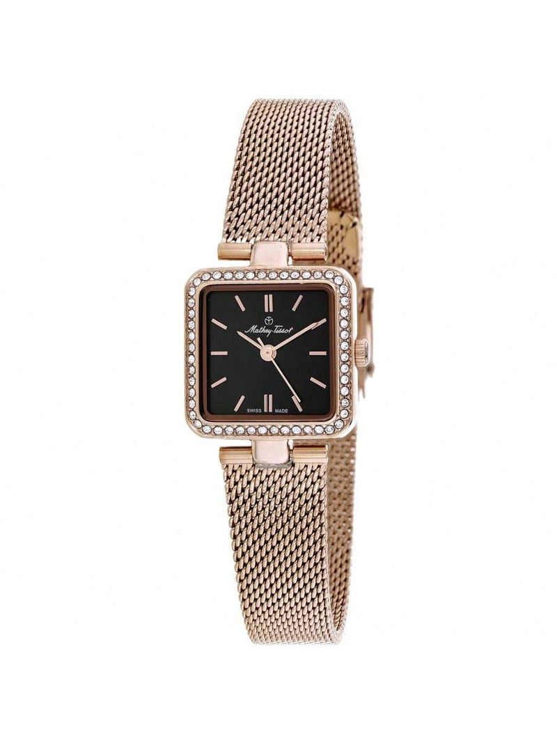 Mathey Tissot Women's Fleury XIV FOO2PN Bracelet Black Dial Quartz Movement Jewelry Clasp 22mm Square Watch