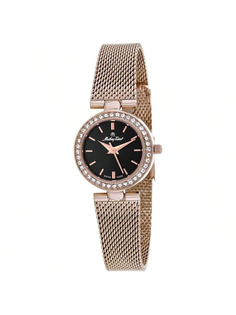 Mathey Tissot Women's Fleury XV F003PN Bracelet Black Dial Quartz Movement Jewelry Clasp 24mm Round Watch