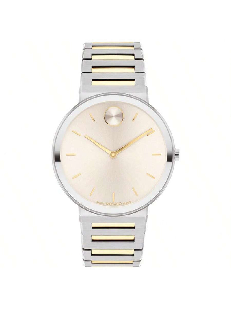 Movado Men's Bold 3601075 Bracelet Cream Dial Quartz Movement Deployment Clasp 40mm Round Watch