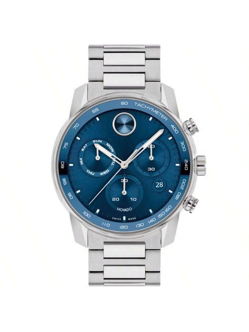 Movado Men's Bold Verso 3600865 Bracelet Blue Dial Quartz Movement Foldover Clasp 44mm Round Watch