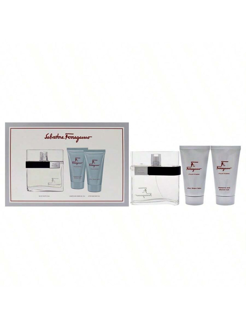 F by Salvatore Ferragamo for Men - 3 Pc Gift Set 3.4oz EDT Spray, 2.5oz Shower Gel, 2.5oz After Shave Balm