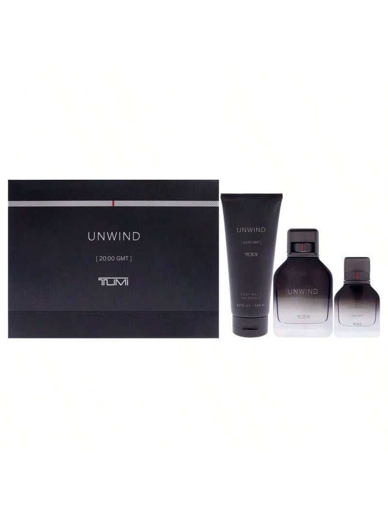 Unwind by Tumi for Men - 3 Pc Gift Set 3.4oz EDP Spray, 1oz EDP Spray, 6.7oz Body Wash