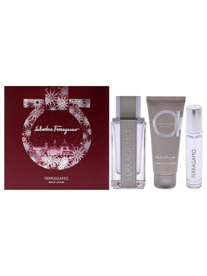 Ferragamo Bright Leather by Salvatore Ferragamo for Men - 3 Pc Gift Set 3.4oz EDT Spray, 0.34oz EDT Spray, 3.4oz Shower Gel