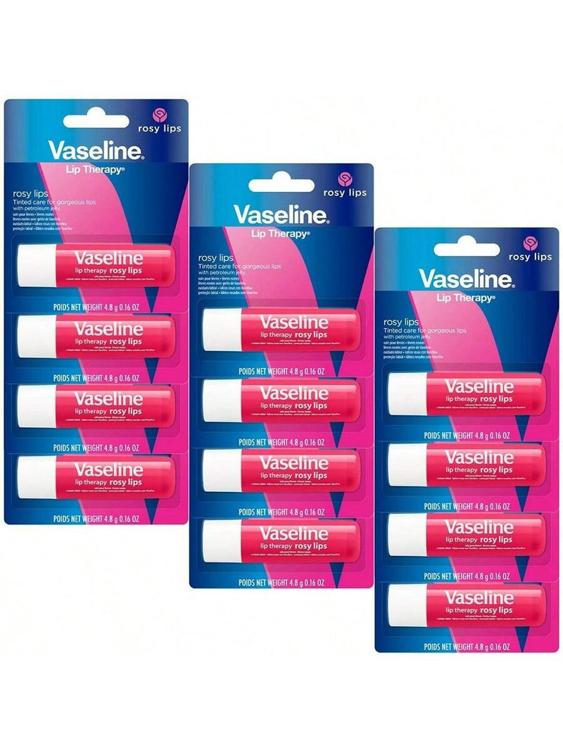 Lip Therapy Petroleum Jelly - Rosy by Vaseline for Women - 0.16 oz Lip Balm - Pack of 12