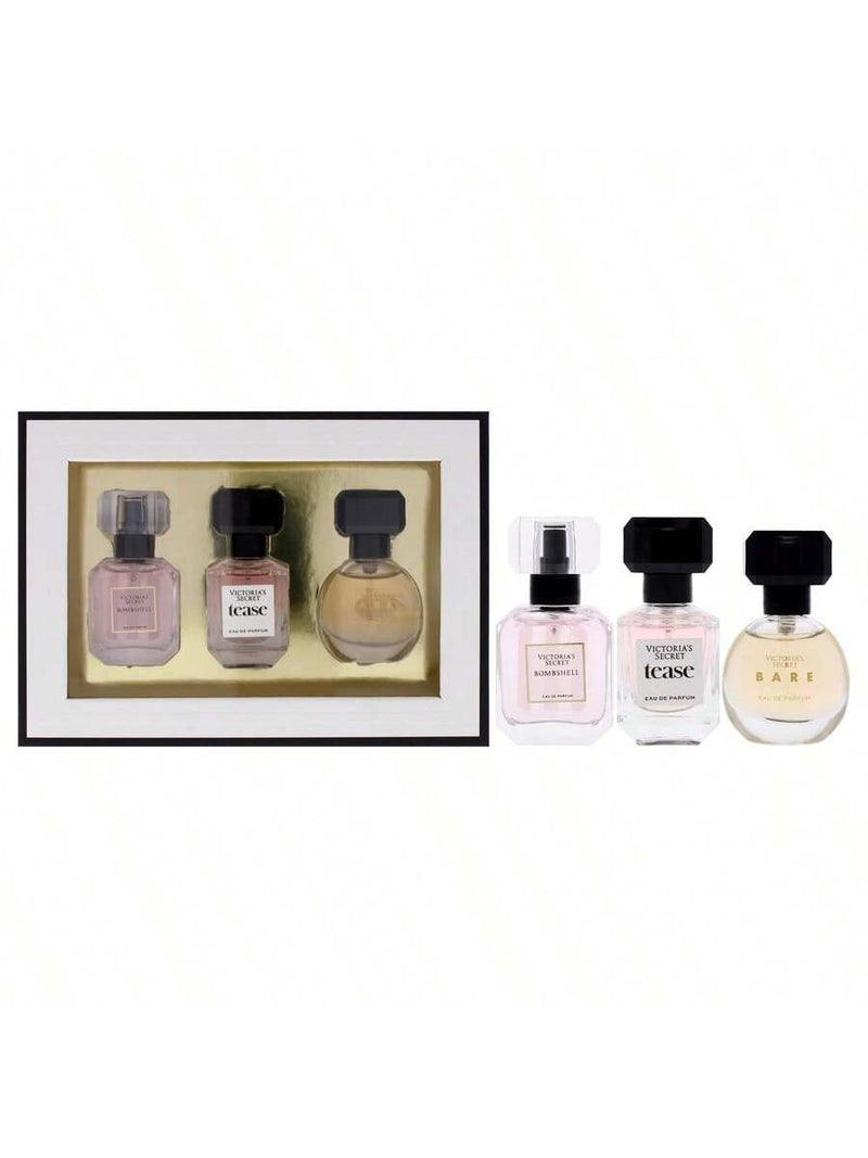 Victorias Secret by Victorias Secret for Women - 3 Pc Mini Gift Set 0.25oz Bombshell EDP Spray, 0.25oz Tease EDP Spray, 0.25oz Bare EDP Spray