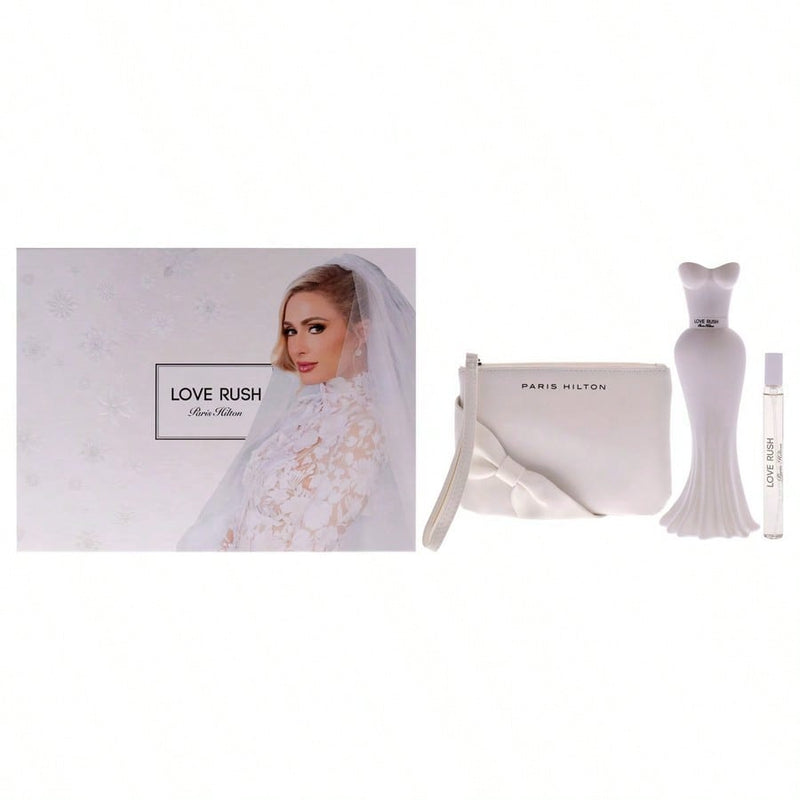 Love Rush by Paris Hilton for Women - 3 Pc Gift Set 3.4oz EDP Spray, 0.33oz EDP Spray (Mini), Wristlet Bag
