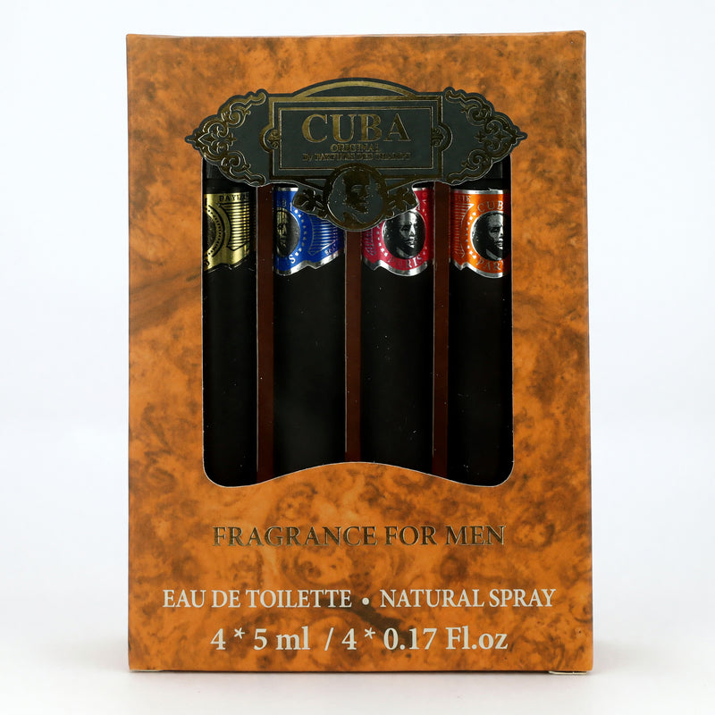 Cuba 4 Pc Mini Gift Set Gold EDT Splash (Mini), Red EDT Splash (Mini), Blue EDT Splash (Mini), Orange EDT Splash (Mini) Men's Eau De Toilette Gift Set