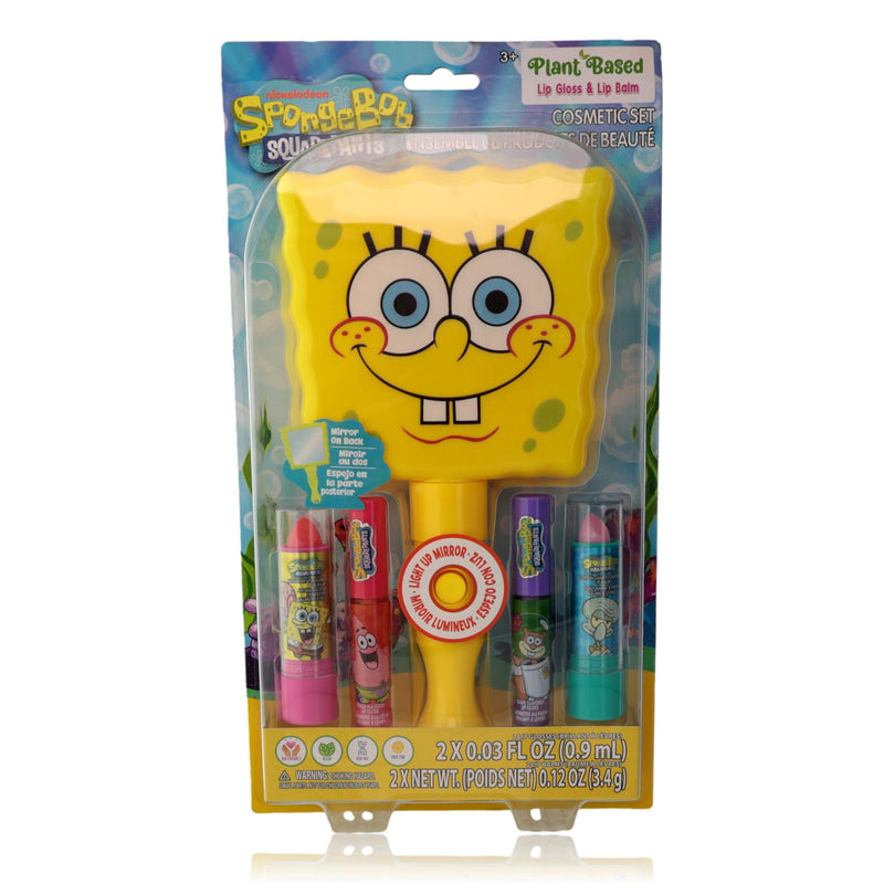 Nickelodeon Spongebob Squarepants Light Up Mirror & Lip Balms 5 Cosmetic For Kids Gift Set