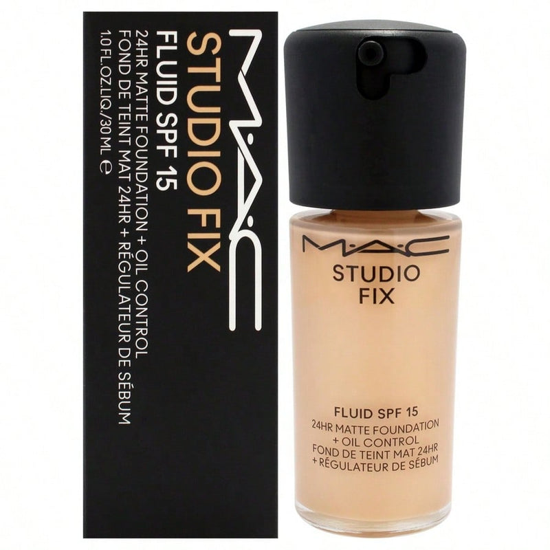 Studio Fix Fluid SPF 15 24HR Matte Foundation Plus Oil Control - NC25 Light Beige with Golden Peach Undertone by MAC for Women - 1 oz Foundation
