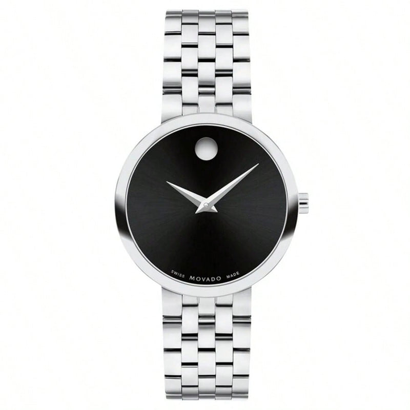 Movado Women's Museum 607813 Bracelet Black Dial Quartz Movement Fold over Clasp 30mm Round Watch