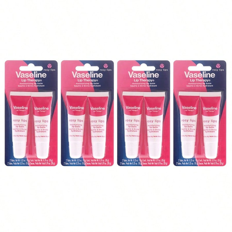 Lip Therapy - Rosy Lips by Vaseline for Women - 2 x 0.35 oz Lip Balm - Pack of 8