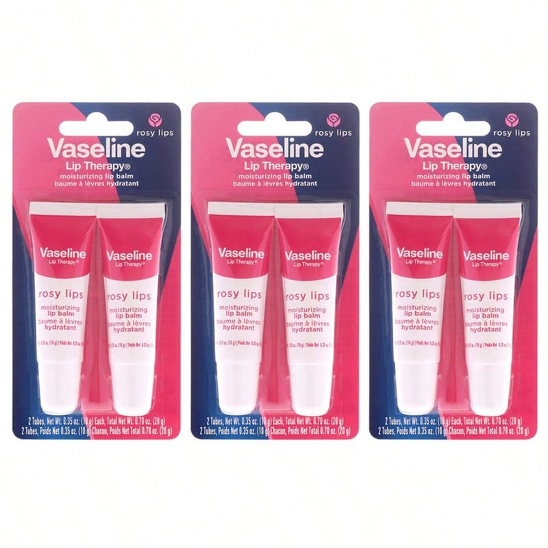 Lip Therapy - Rosy Lips by Vaseline for Women - 2 x 0.35 oz Lip Balm - Pack of 6