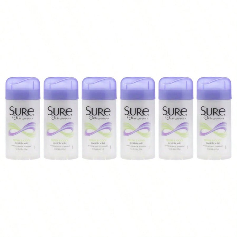 Invisible Solid Anti-Perspirant Deodorant - Fresh and Cool by Sure for Unisex - 2.6 oz Deodorant Stick - Pack of 6