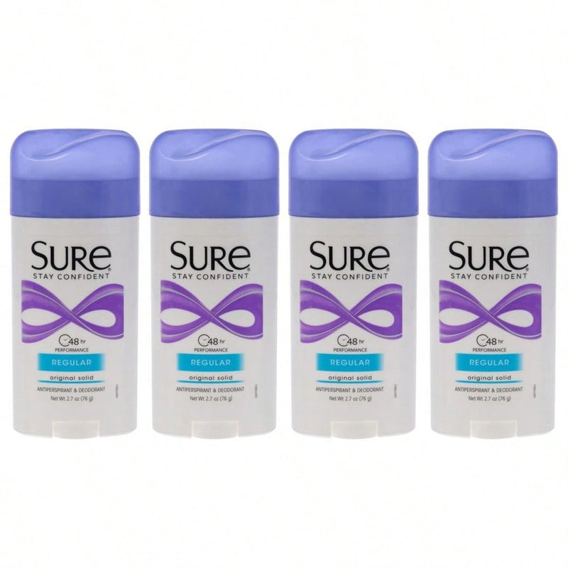 Original Solid Anti-Perspirant Deodorant - Regular by Sure for Unisex - 2.7 oz Deodorant Stick - Pack of 4