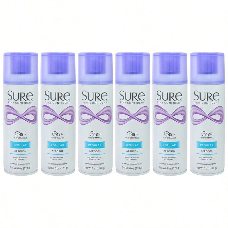 Aerosol Anti-Perspirant and Deodorant - Regular by Sure for Unisex - 6 oz Deodorant Spray - Pack of 6
