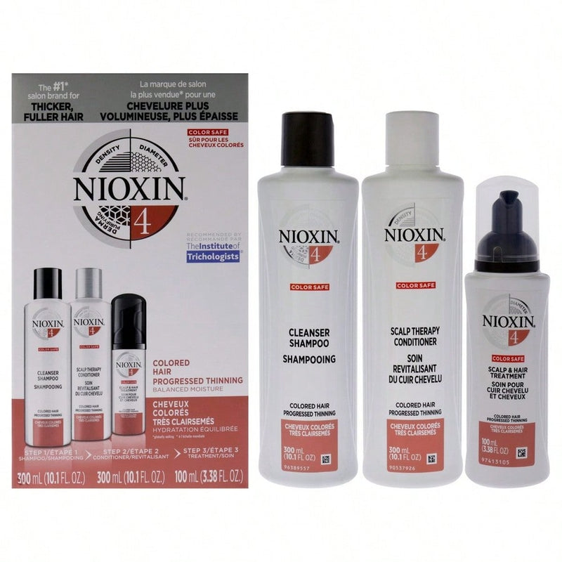 System 4 Kit by Nioxin for Unisex - 3 Pc 10.1oz Cleanser Shampoo, 10.1 oz Scalp Therapy Conditioner, 3.38oz Scalp and Hair Treatment