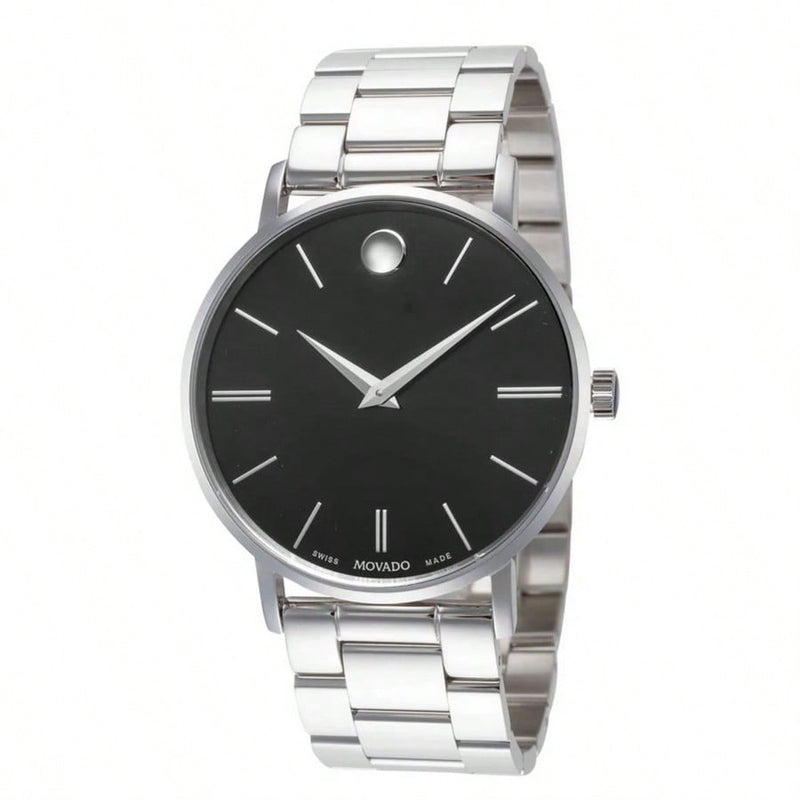 Movado Men's Classic 607984 Bracelet Black Dial Quartz Movement Fold over Clasp 40mm Round Watch