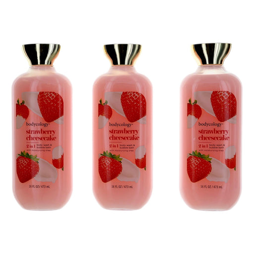 Bodycology Strawberry Cheesecake 3 Pack 2 In 1 Body Wash & Bubble Bath Women's Cream