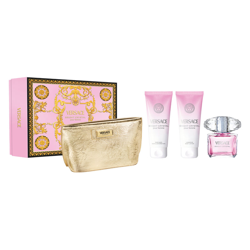 Versace Bright Crystal + Bath And Shower Gel + Body Lotion + Pouch Women's Eau De Toilette Gift Set