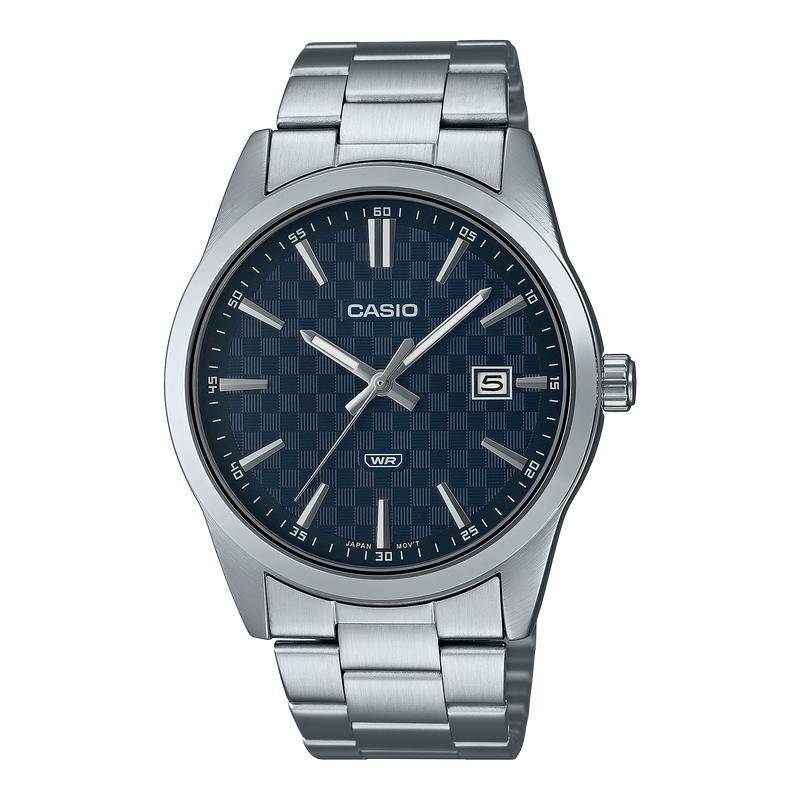 Casio 's Silver-Tone Stainless Steel Three-Hand Analog Blue Dial 41mm Date Quartz 41mm Watch – Stainless Steel