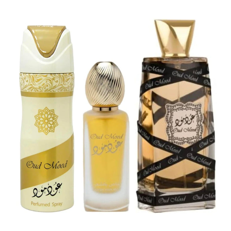 Lattafa Oud Mood + Hair Mist + Body Unisex Eau De Parfum Gift Set