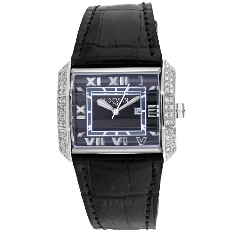 Locman Women's Diamond Classic 232BK2DC/BKLE Strap Black Dial Quartz Movement Buckle Clasp 37mm Rectangle Watch