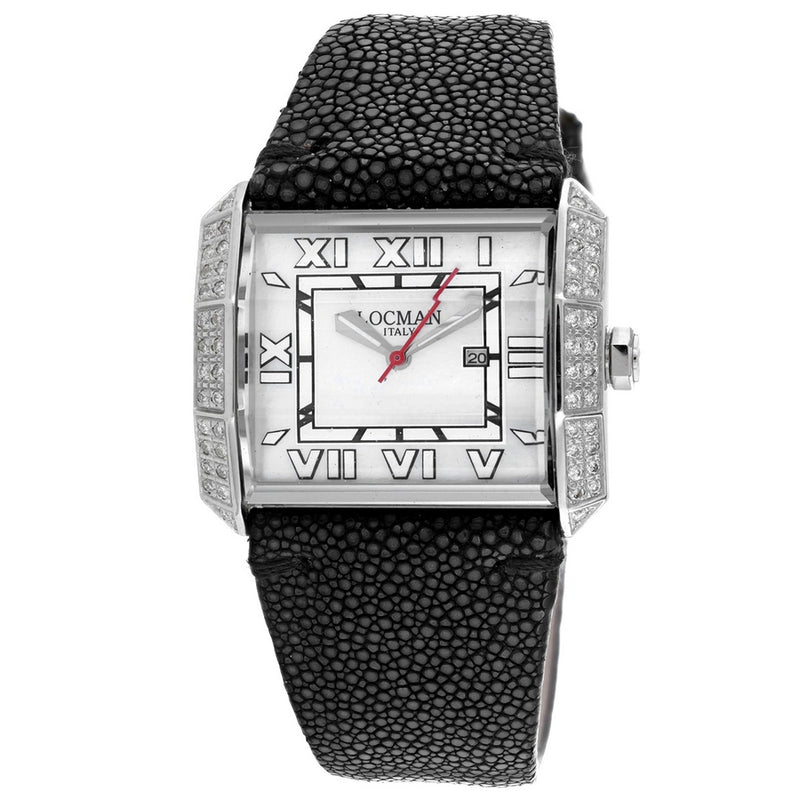 Locman Women's Diamond Classic 232MOPWHDC/BK STG Strap Silver Dial Quartz Movement Buckle Clasp 37mm Rectangle Watch