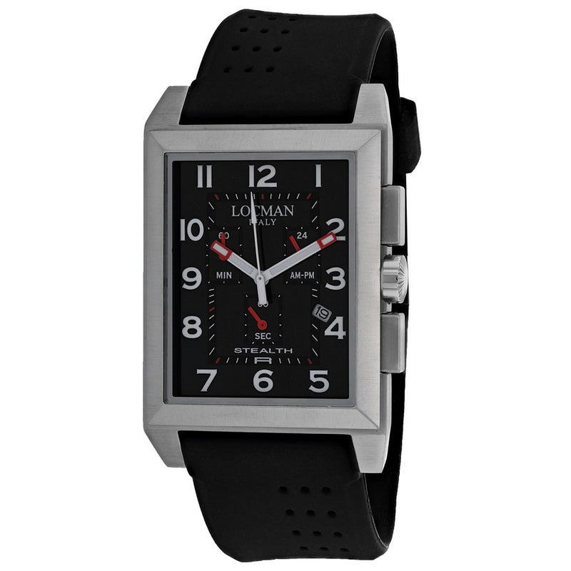 Locman Men's Stealth 242BK2BK Strap Black Dial Quartz Movement Buckle Clasp 44mm Rectangle Watch