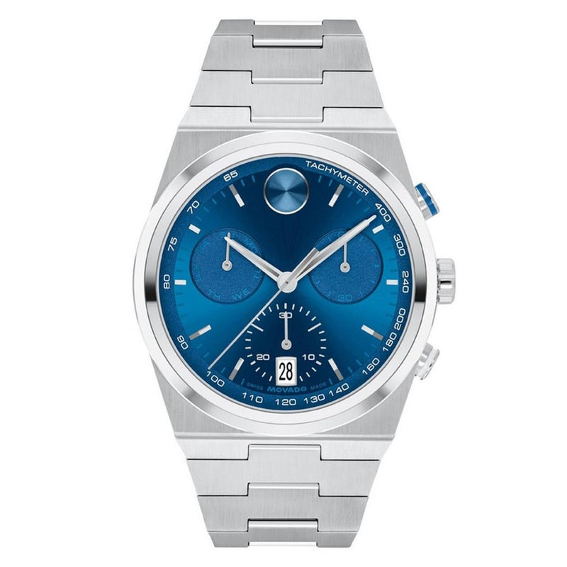 Movado Men's Bold 3601199 Bracelet Blue Dial Quartz Movement Fold over Clasp 42mm Round Watch
