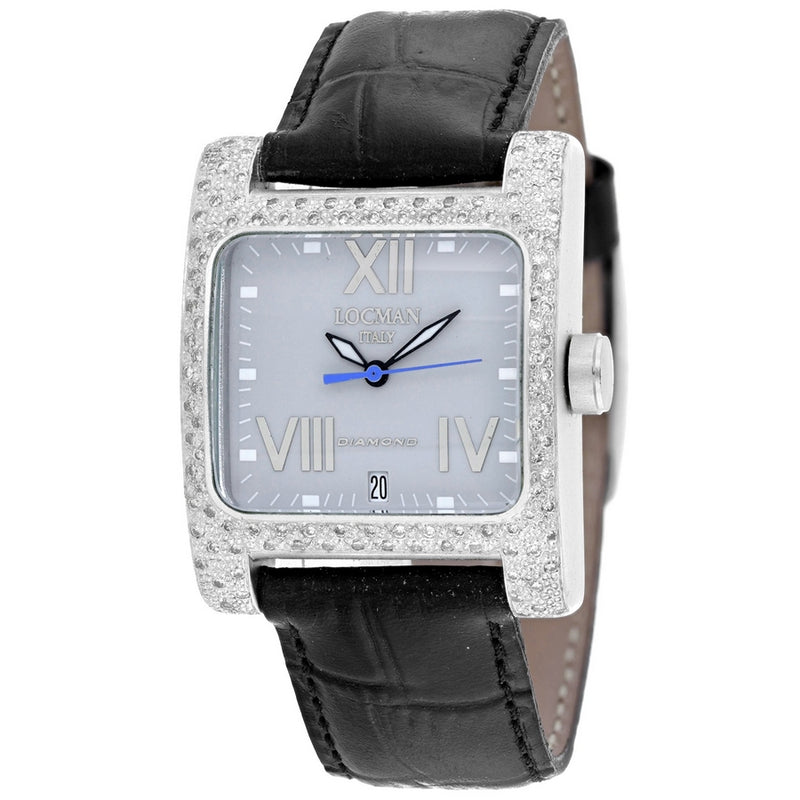 Locman Women's Diamond Classic 431AGD/BK Strap Grey Dial Quartz Movement Buckle Clasp 33mm Square Watch