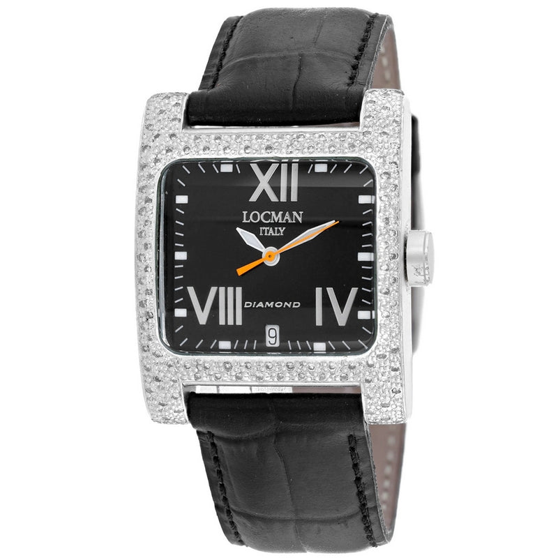 Locman Women's Diamond Classic 431BKD/BK LEAL Strap Black Dial Quartz Movement Buckle Clasp 33mm Square Watch