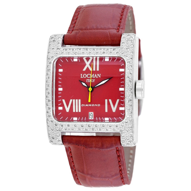 Locman Women's Diamond Classic 431RD2D/RD LE Strap Red Dial Quartz Movement Buckle Clasp 33mm Square Watch