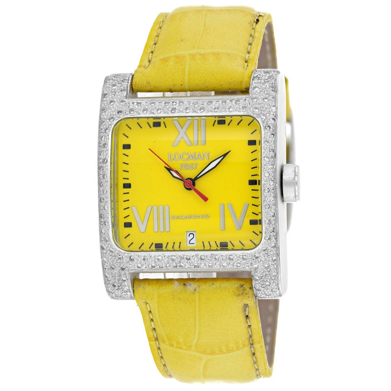 Locman Women's Diamond Classic 431YLD/YL Strap Yellow Dial Quartz Movement Buckle Clasp 33mm Square Watch