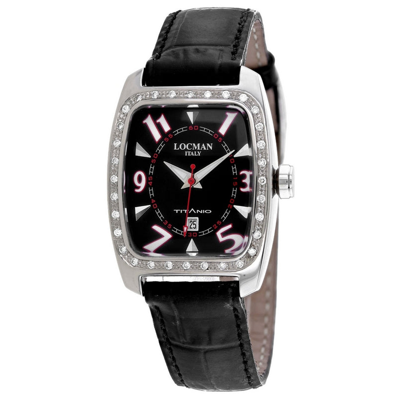 Locman Women's Diamond Titanio 483RDK2D/BK Strap Black Dial Quartz Movement Buckle Clasp 28mm Rectangle Watch