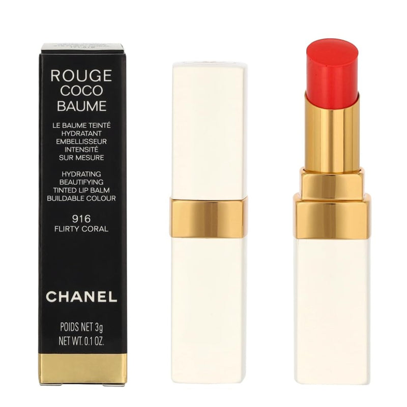 Chanel Rouge Coco Baume Hydrating Beautifying Tinted Lip Balm #916 Flirty Coral