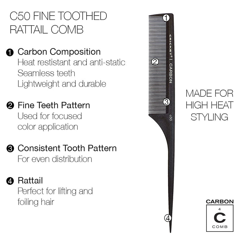 Cricket Carbon Comb Fine Toothed Rattail C50 Unisex Gift Set