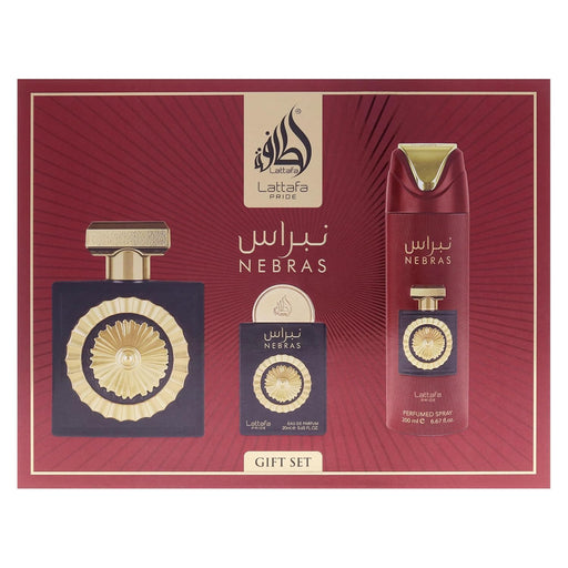 Lattafa Pride Nebras (h B)3pc ( Perfumed B S )with Atomizer Unisex Eau De Parfum Gift Set