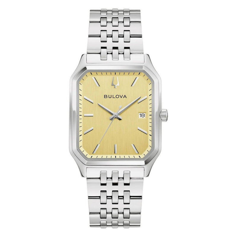 Bulova Men's Tony Bennett 96B471 Bracelet Yellow Dial Quartz Movement Fold over Clasp 32mm Rectangle Watch