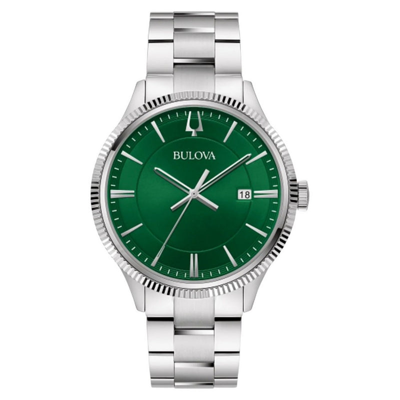 Bulova Men's Classic 96B479 Bracelet Green Dial Quartz Movement Fold over Clasp 42mm Round Watch